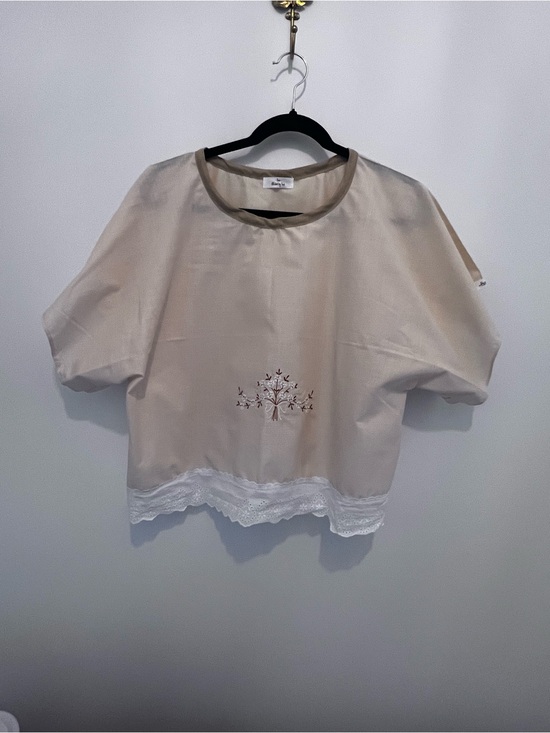 Tops - 🌻-five-stitched by tina 
Handmade Beige Embroidered Women's Top